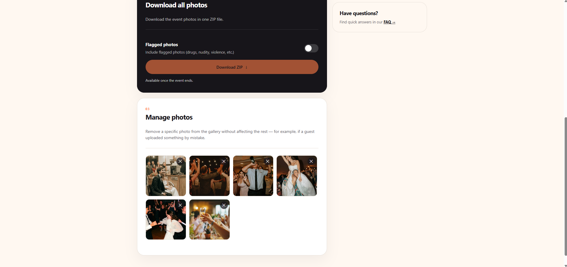 Botón de descarga de fotos en ZIP